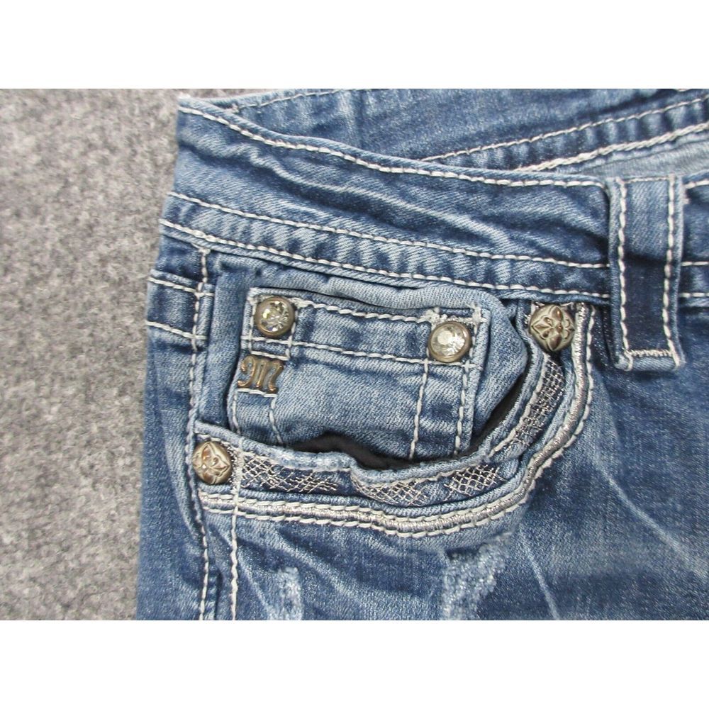 Miss Me Jeans Womens 29 Blue Denim Cuffed‎ Skinny Rhinestone Ladies 29X28 - Picture 9 of 16